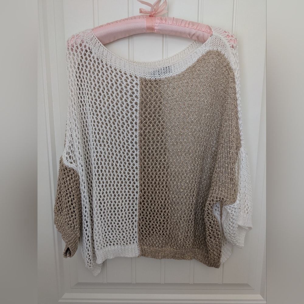 YUNIKA Crochet White and Gold Women's Sweater